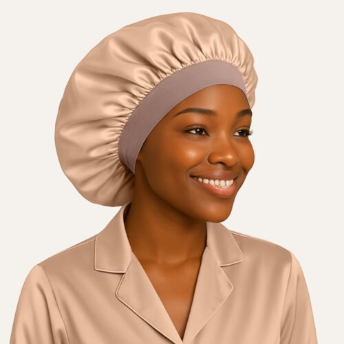 Beige Satin hair bonnet for sleeping With Elastic Soft Band