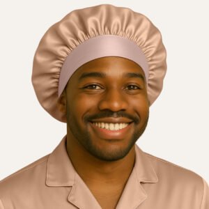 Beige satin men bonnet