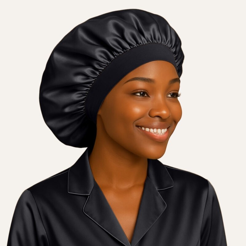 Black Satin hair bonnet for sleeping With Elastic Soft Band