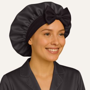 Black satin bonnet for straight hair