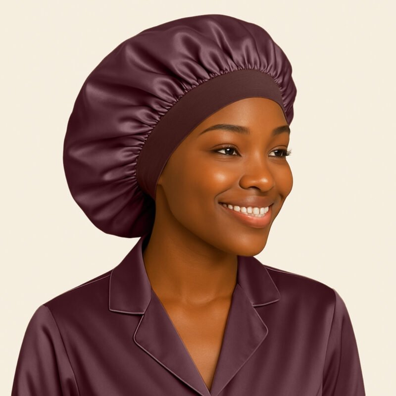 Brown Satin hair bonnet for sleeping With Elastic Soft Band