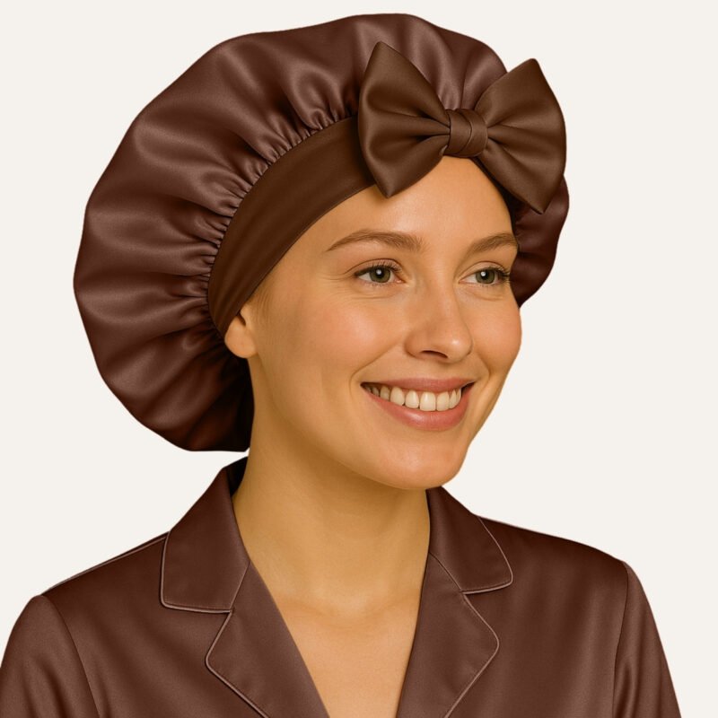 Brown satin bonnet for straight hair
