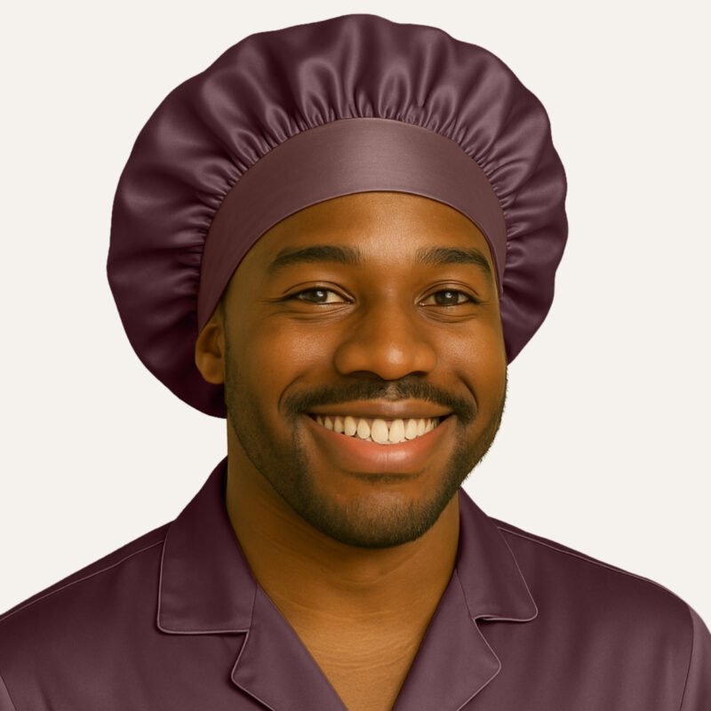 Brown satin men bonnet