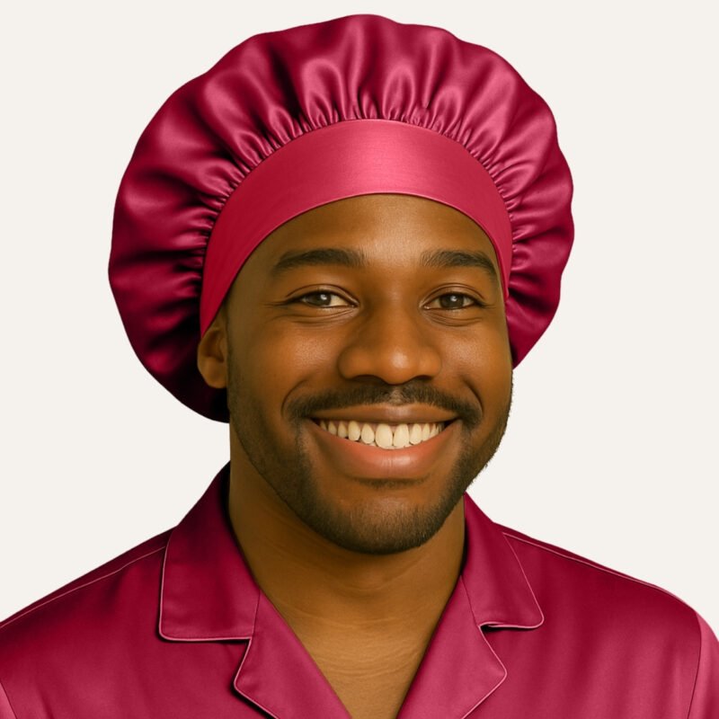 Burgundy satin men bonnet