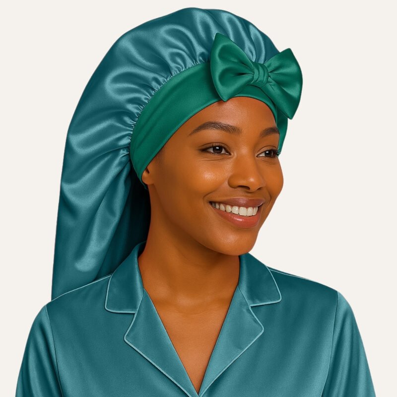 Emerald Green satin bonnet for long hair
