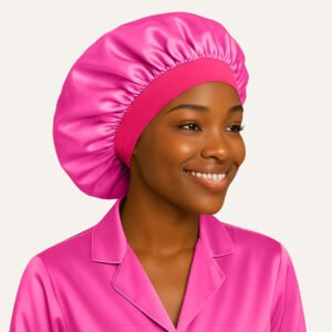 Fuchsia pink Satin hair bonnet for sleeping With Elastic Soft Band