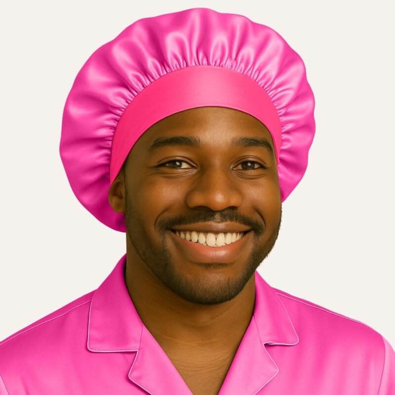 Fuchsia pink satin men bonnet