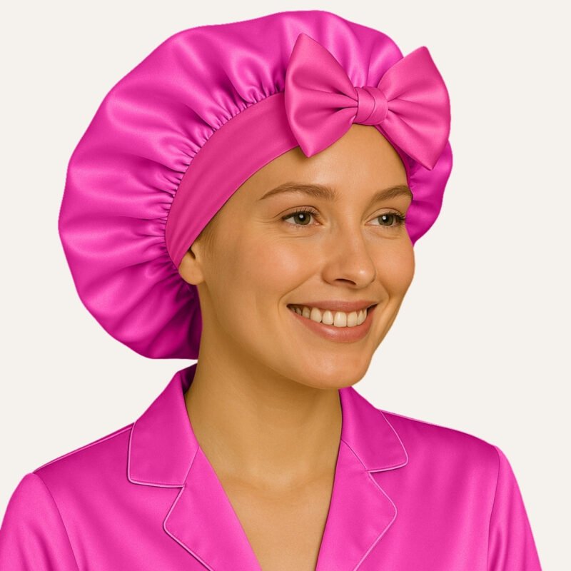 Fuchsia satin bonnet for straight hair