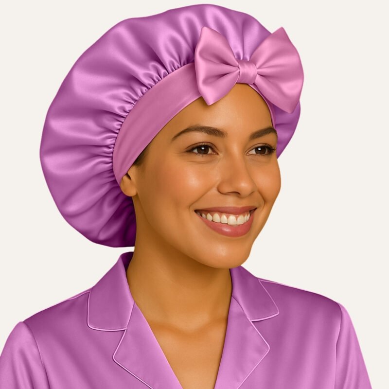 Lavender Pink satin bonnet for curly hair
