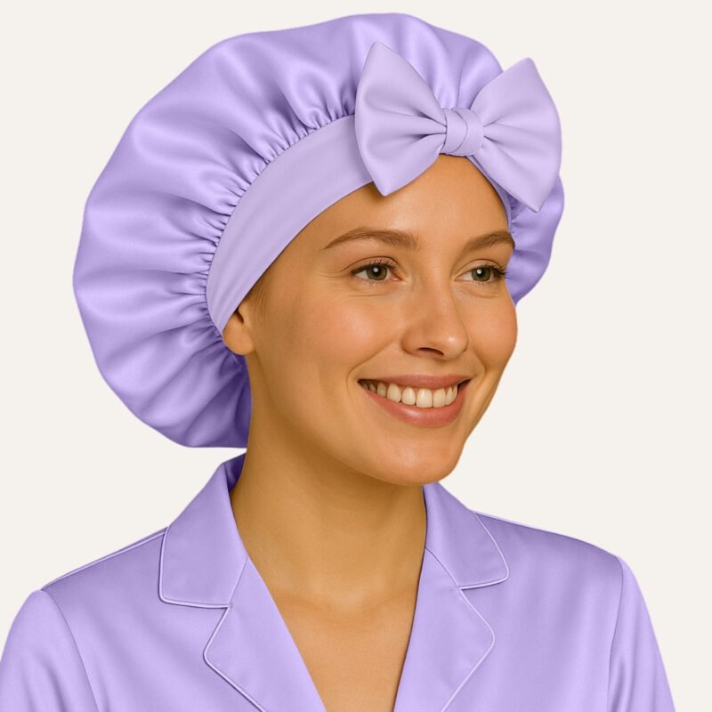 Lavender satin bonnet for straight hair