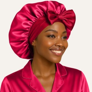 Light Burgundy Adjustable satin bonnet with tie for sleeping