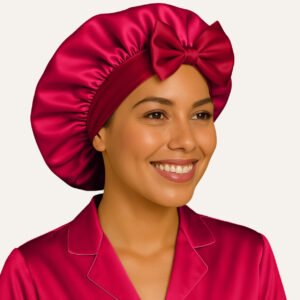 Light Burgundy satin bonnet for curly hair
