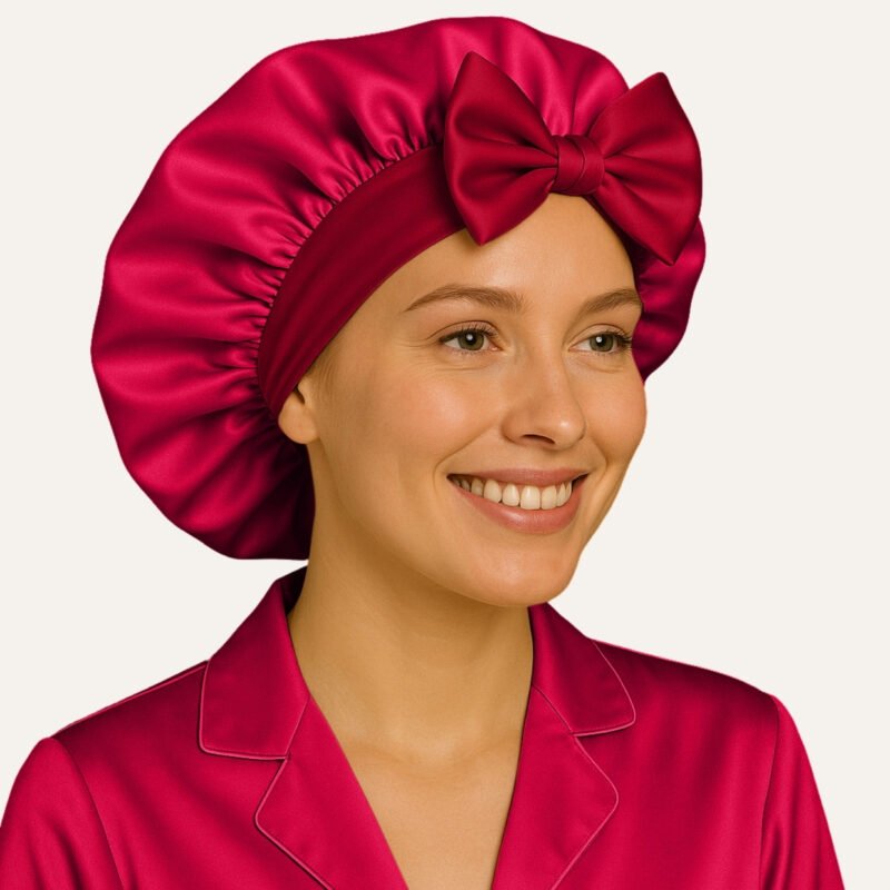Light Burgundy satin bonnet for straight hair