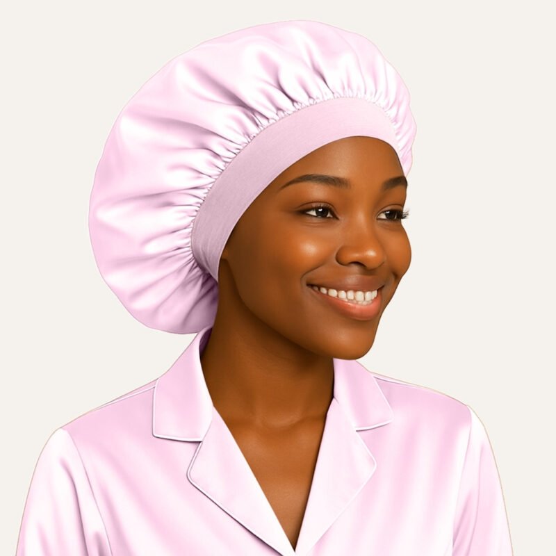 Light pink Satin hair bonnet for sleeping With Elastic Soft Band