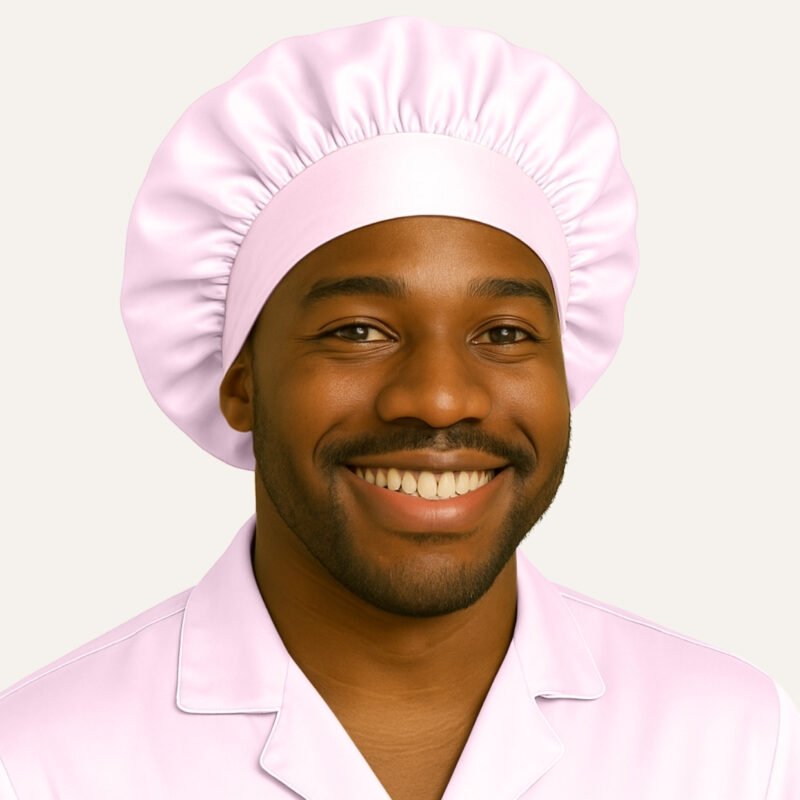 Light pink satin men bonnet