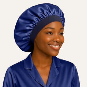 Navy blue Satin hair bonnet for sleeping With Elastic Soft Band