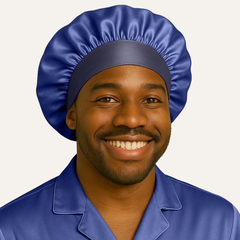 Navy blue satin men bonnet