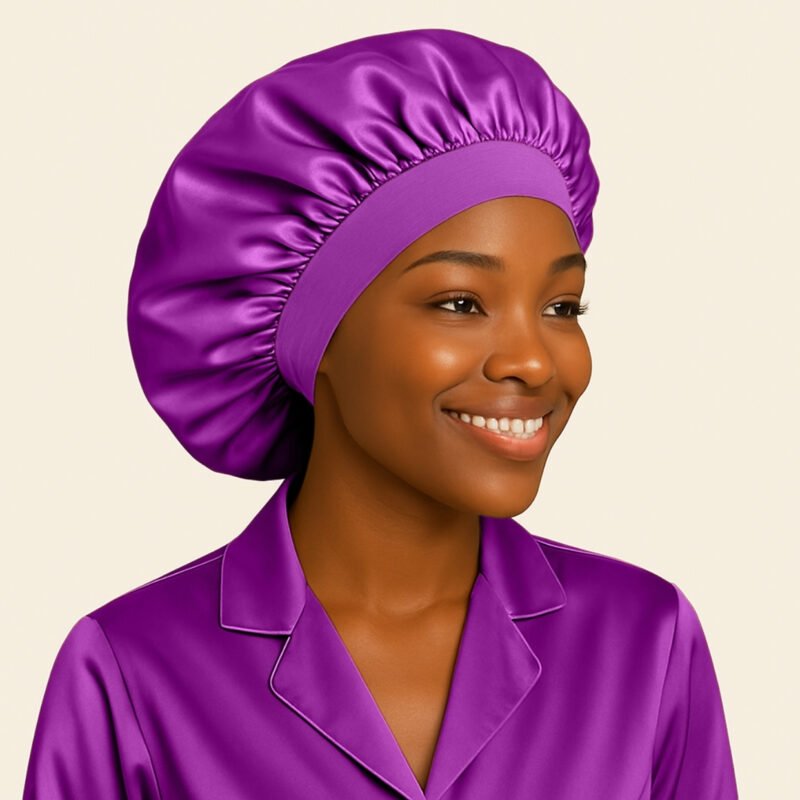 Purple Satin hair bonnet for sleeping With Elastic Soft Band