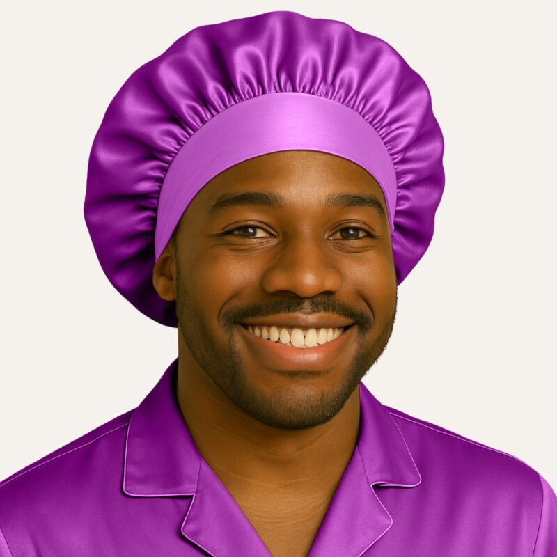 Purple satin men bonnet