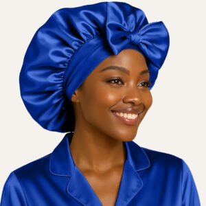 Royal Blue Adjustable satin bonnet with tie for sleeping