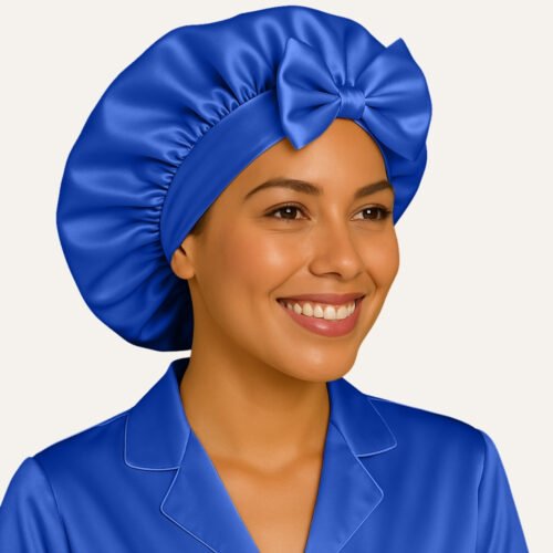 Royal Blue satin bonnet for curly hair