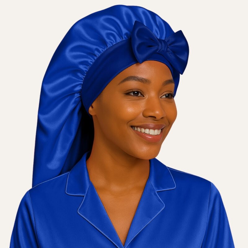 Royal Blue satin bonnet for long hair