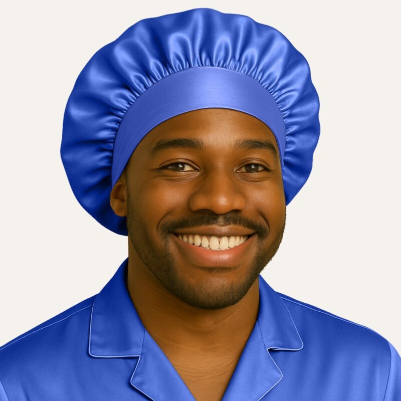 Royal blue Black satin men bonnet