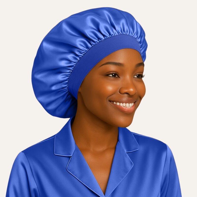 Royal blue Satin hair bonnet for sleeping With Elastic Soft Band