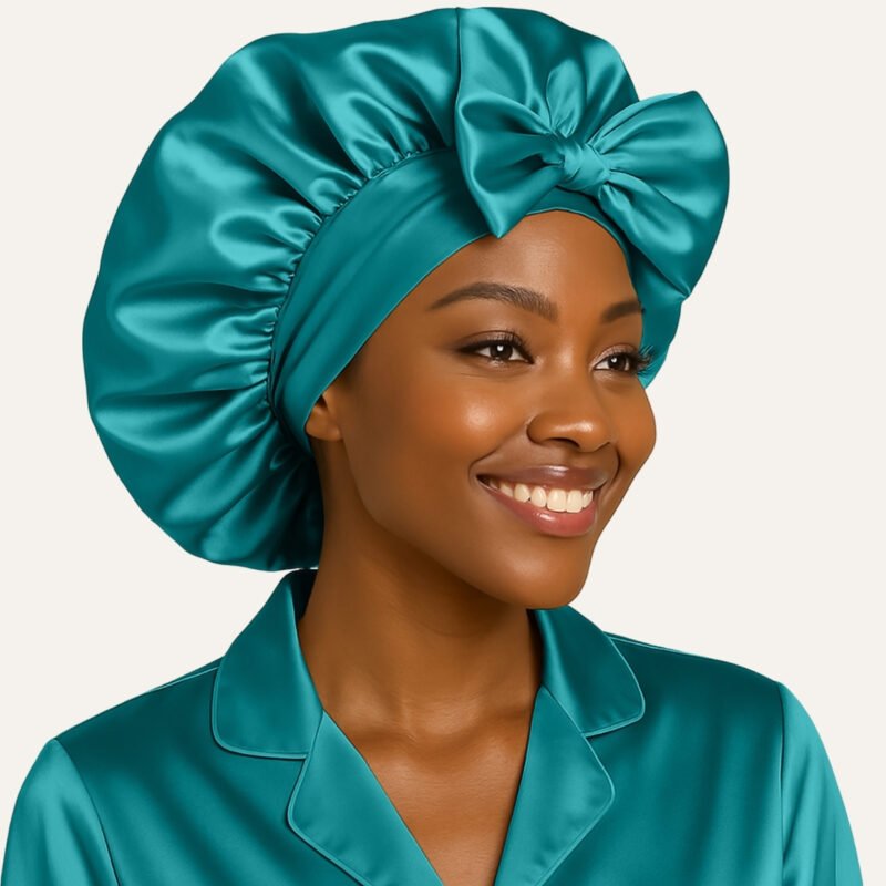 Teal Adjustable satin bonnet with tie for sleeping