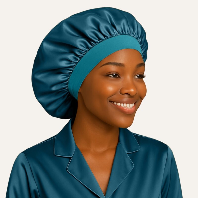 Teal Satin hair bonnet for sleeping With Elastic Soft Band