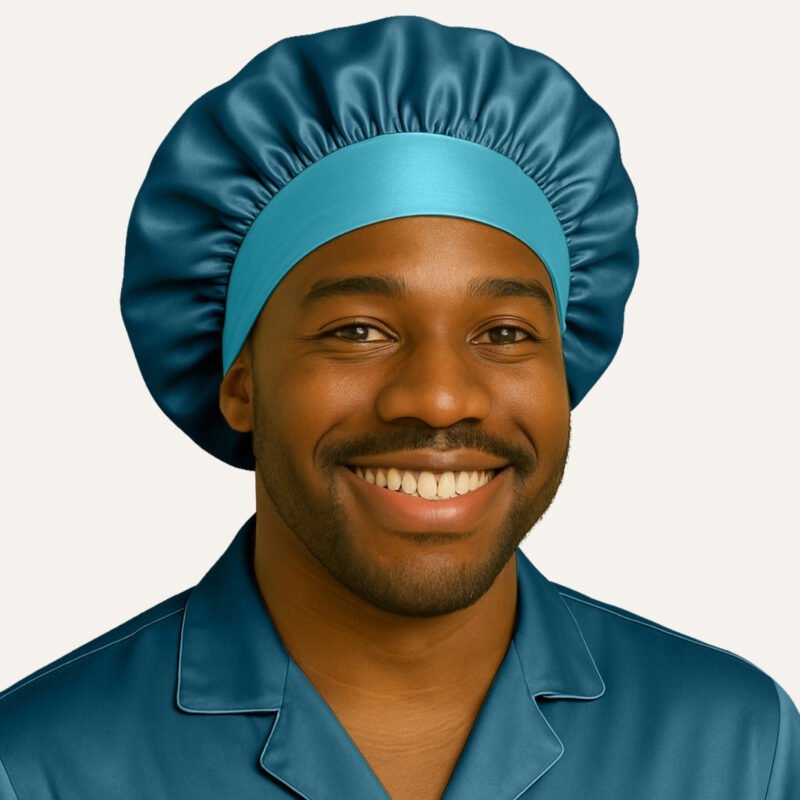 Teal satin men bonnet