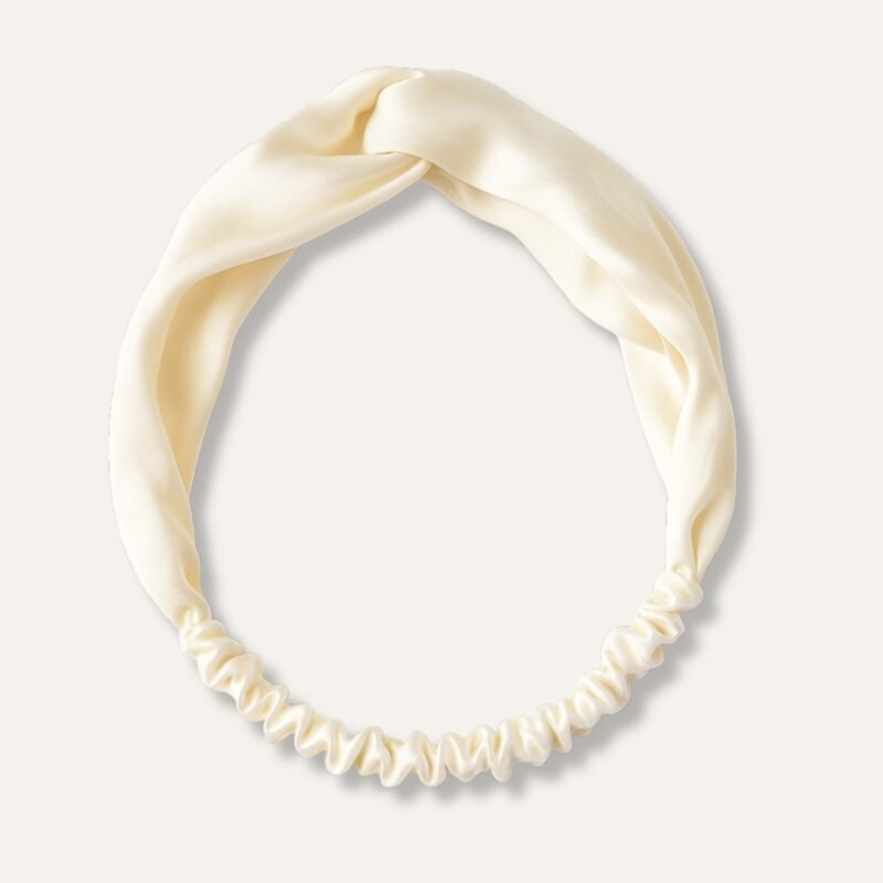 Beige Satin Scrunchie Headband