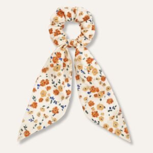 Floral Cream Vintage Satin Bow Hair Scrunchie