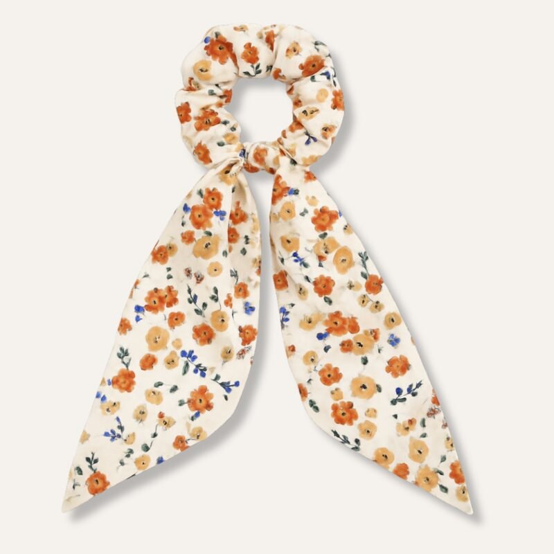 Floral Cream Vintage Satin Bow Hair Scrunchie