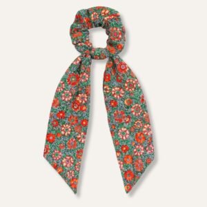 Floral Green Vintage Satin Bow Hair Scrunchie