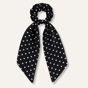 Polka Black Vintage Satin Bow Hair Scrunchie