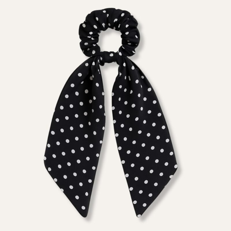 Polka Black Vintage Satin Bow Hair Scrunchie