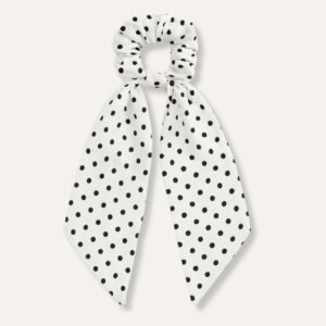 Polka White Vintage Satin Bow Hair Scrunchie