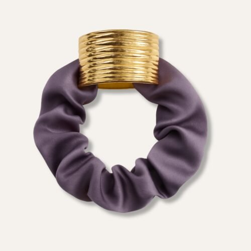 Purple Korean Satin Scrunchie With Metal Ring